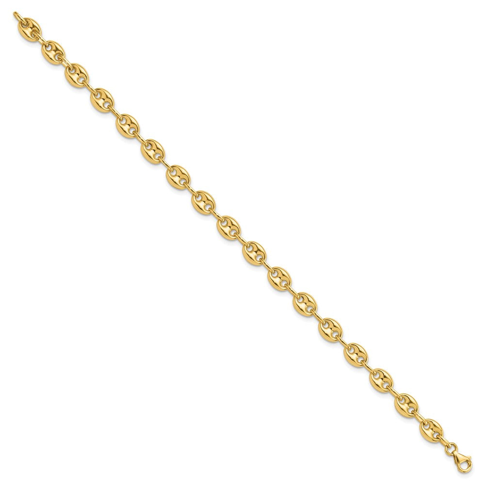 14K Yellow Gold Polished 6.3mm Puffed Anchor/Mariner Link Chain Bracelet