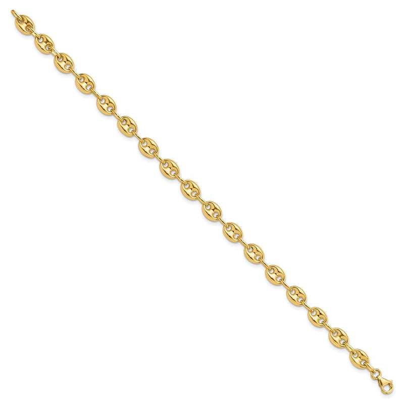 14K Yellow Gold Polished 6.3mm Puffed Anchor/Mariner Link Chain Bracelet