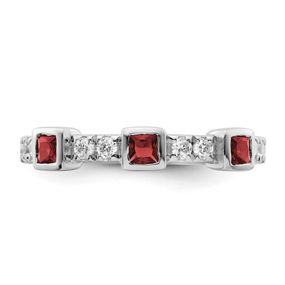 14K White Gold Polished Diamond and Ruby Fashion Ring