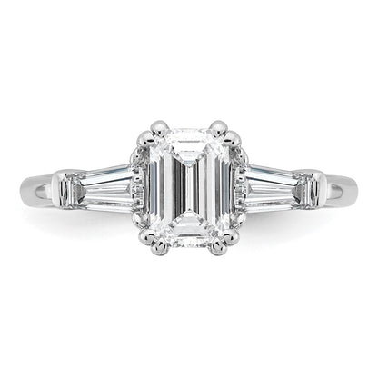 14K White Gold 1 1/2 carat Lab Grown Diamond VS+ F+ Complete Emerald and Tapered Baguette Engagement Ring
