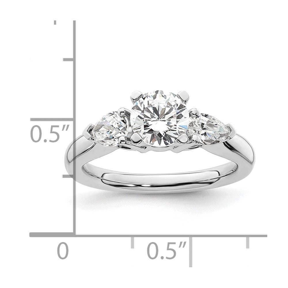 14K White Gold 3-Stone Peg Set Center Pear Diamond Semi-mount Engagement Ring
