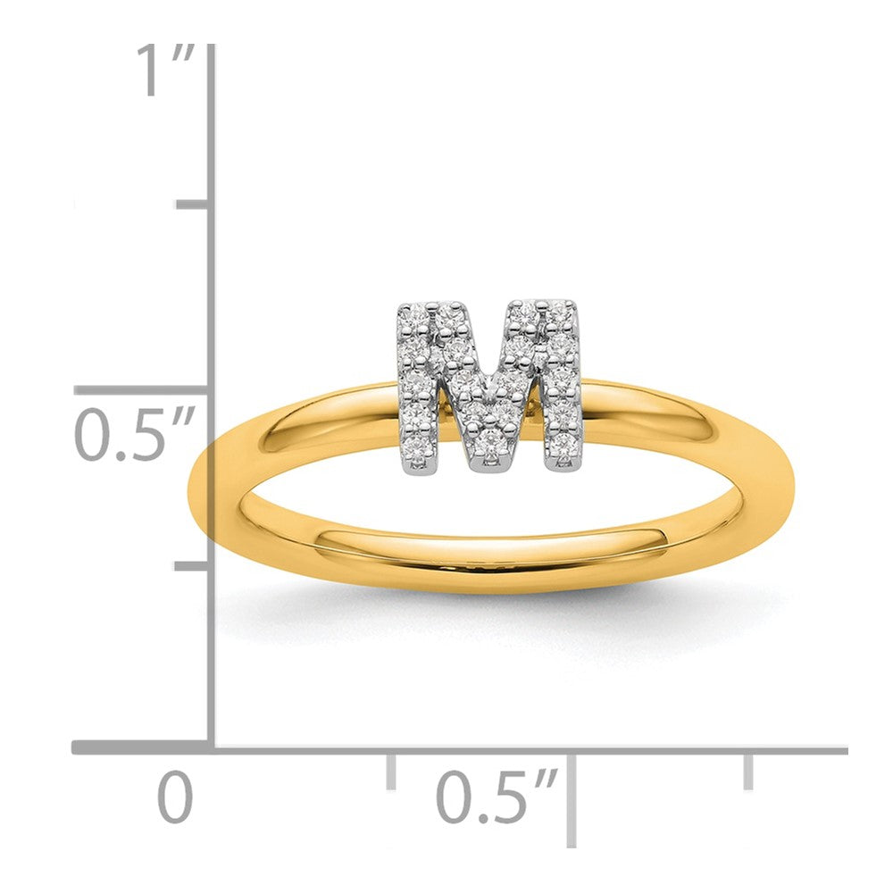 14K Yellow Gold Stackable Diamond Initial M Size 7 Ring