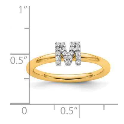 14K Yellow Gold Stackable Diamond Initial M Size 7 Ring