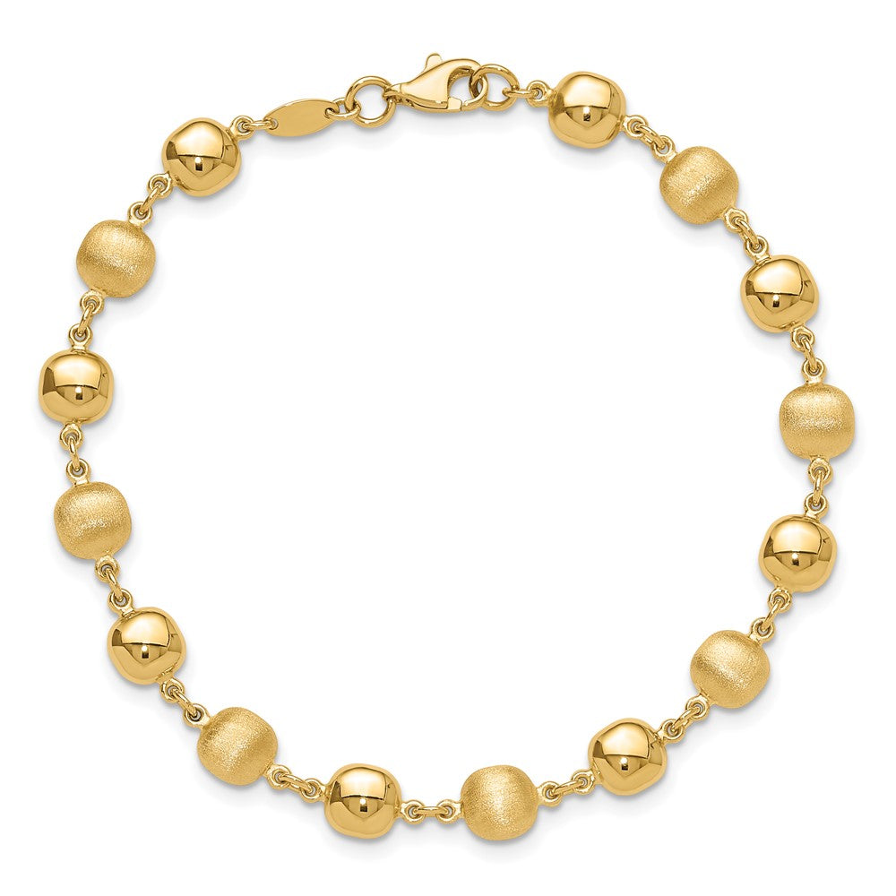 14K Yellow Gold Polished and Satin 5.5mm Puffed Circles 7.5 Inch Bracelet
