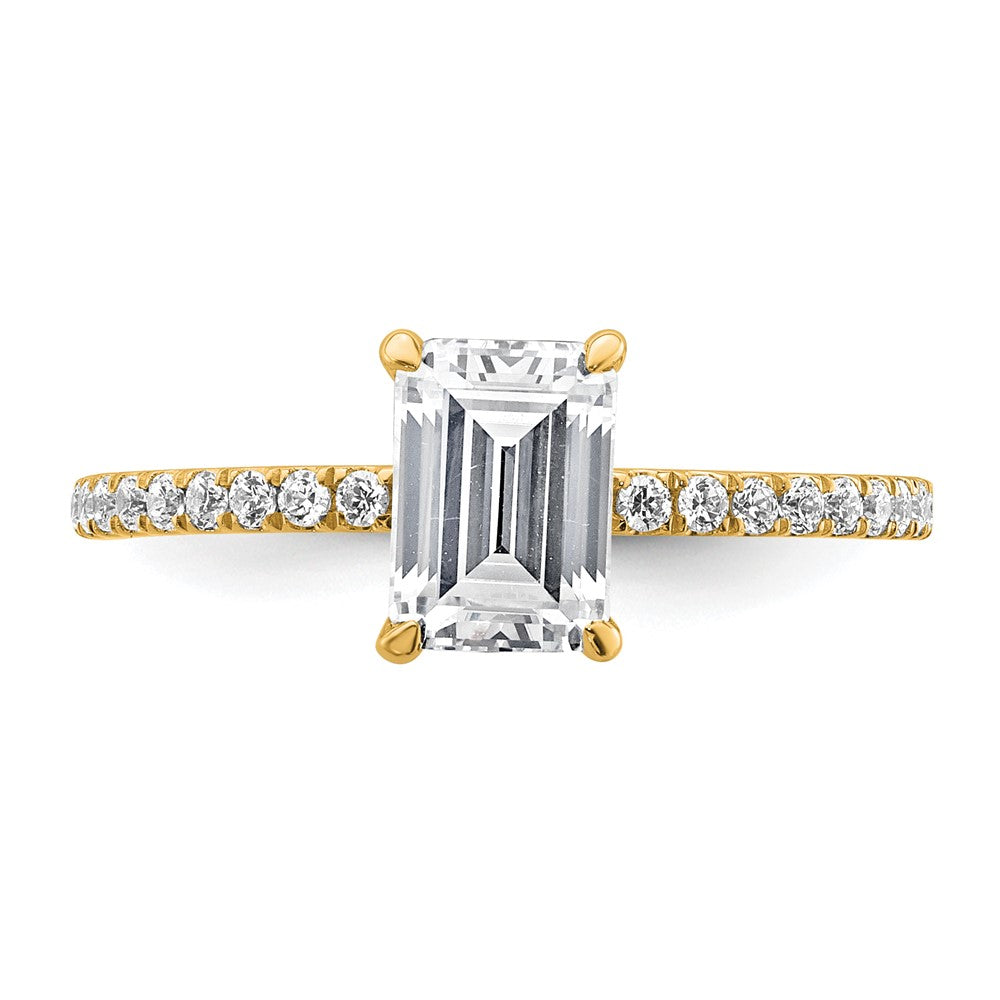 14K Yellow Gold 1 3/8 carat Certified Lab Grown Diamond VS+ F+ Emerald Complete Solitaire with Flair Engagement Ring