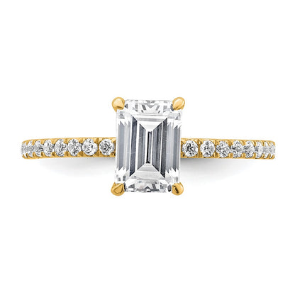 14K Yellow Gold 1 3/8 carat Certified Lab Grown Diamond VS+ F+ Emerald Complete Solitaire with Flair Engagement Ring