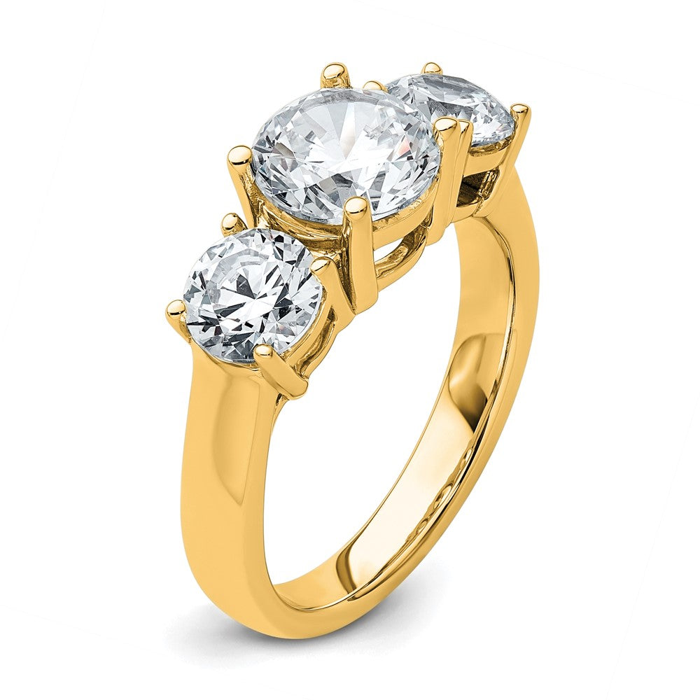 14K Yellow Gold 3 carat Lab Grown Diamond VS+ F+ Three Stone Complete Engagement Ring