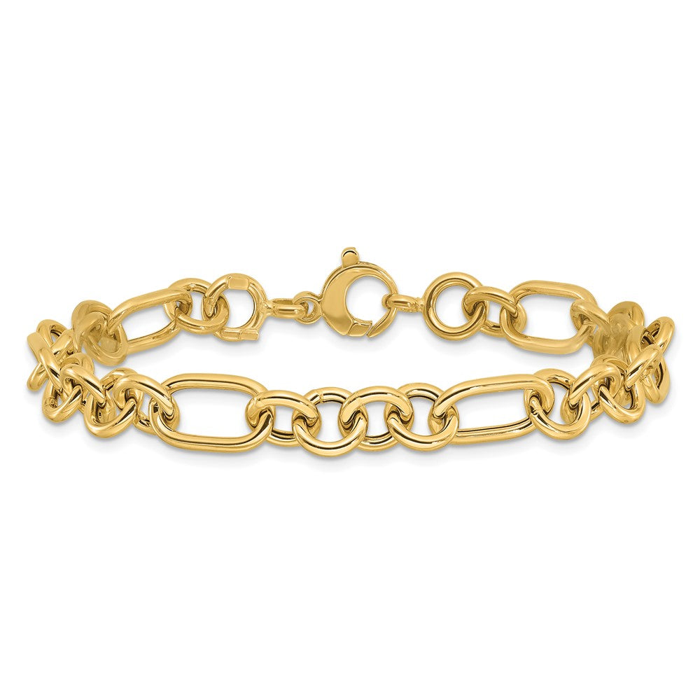 14K Yellow Gold Polished 7.9mm Fancy Link Chain Bracelet