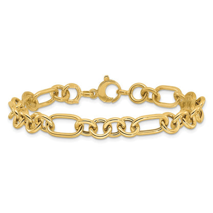 14K Yellow Gold Polished 7.9mm Fancy Link Chain Bracelet
