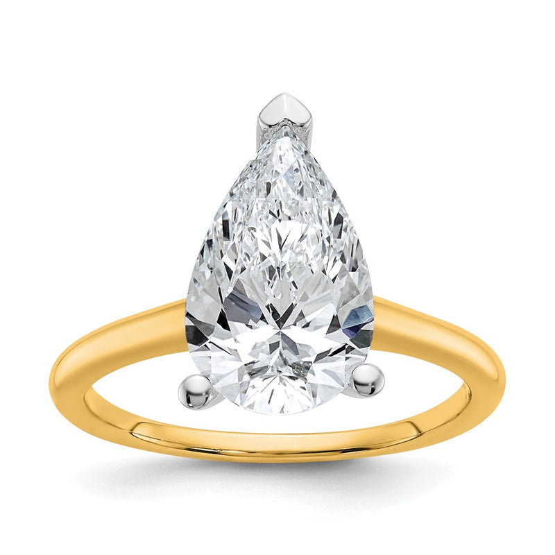 14K Two-Tone Gold Two-tone 3 carat Certified Lab Grown Diamond VS+ F+ Pear Solitaire Complete Engagement Ring