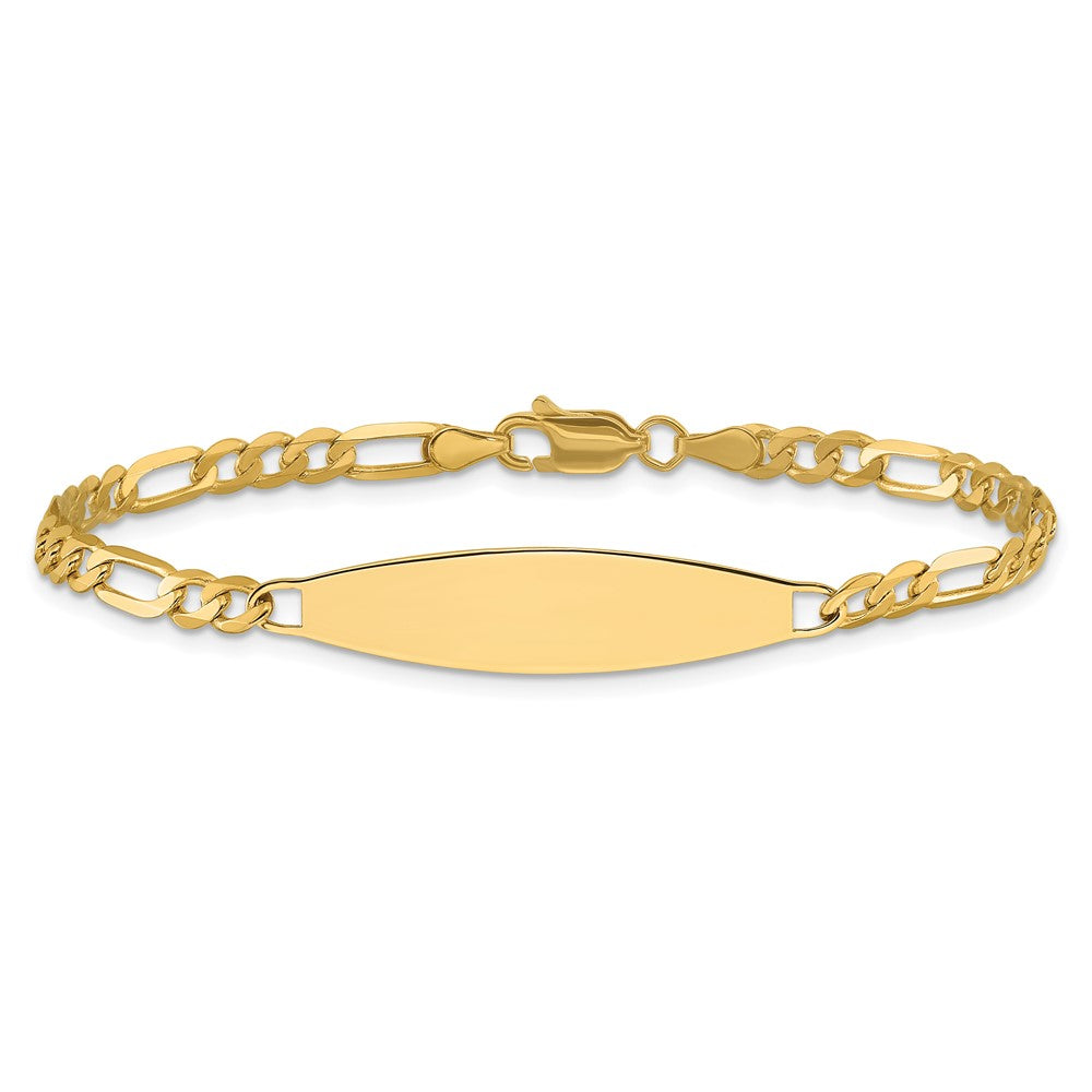 14K Yellow Gold Polished Solid Chain/Solid Plate 3.0mm Figaro Link 29x7.5mm Plate 8 Inch ID Bracelet