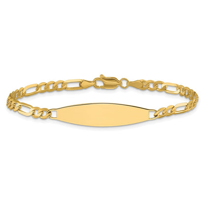 14K Yellow Gold Polished Solid Chain/Solid Plate 3.0mm Figaro Link 29x7.5mm Plate 8 Inch ID Bracelet