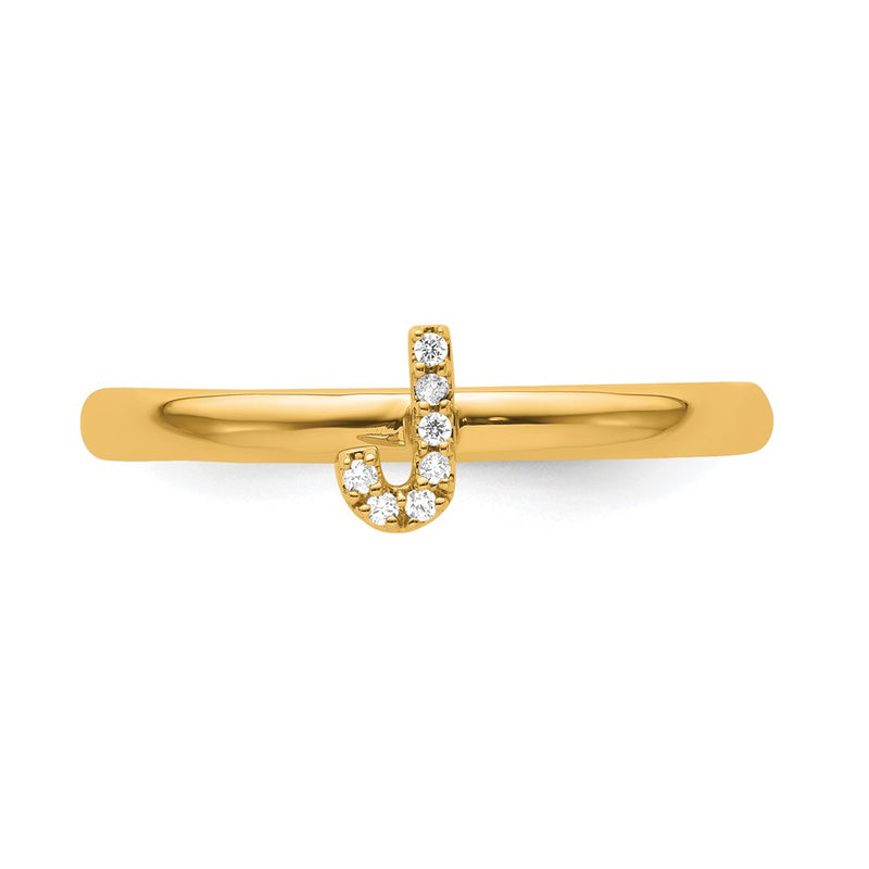 14K Yellow Gold Stackable Diamond Initial J Size 7 Ring