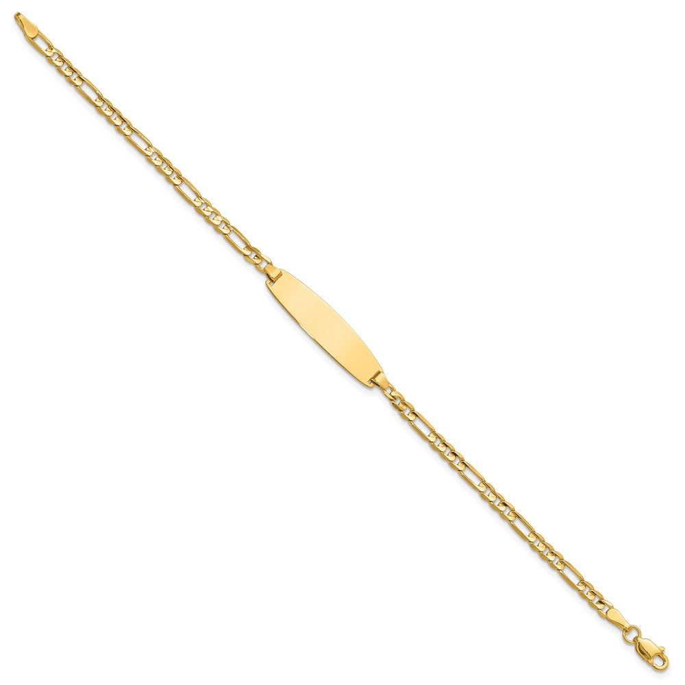 14K Yellow Gold Polished Solid Chain/Solid Plate 3.0mm Figaro Link 25.5x7.3mm Plate 8 Inch ID Bracelet
