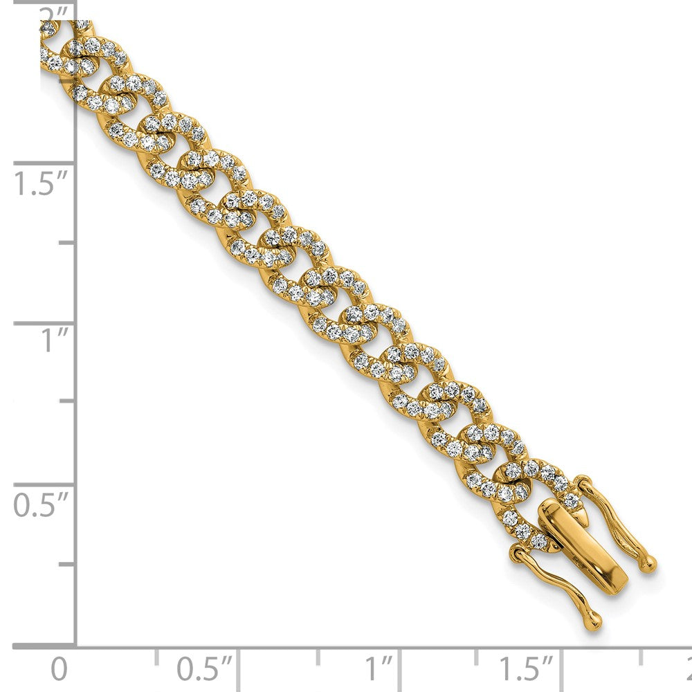 14K Yellow Gold Polished Complete 2.6 carat Diamond Fancy Curb Link 7 Inch Bracelet