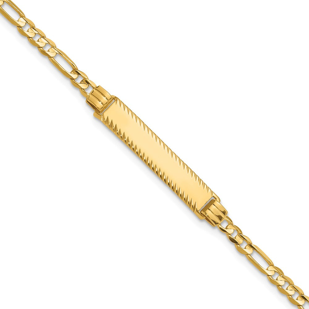 14K Yellow Gold Polished Solid Chain/Solid Plate 3.0mm Figaro Link Diamond-cut 27x5.5mm Plate 8 Inch ID Bracelet