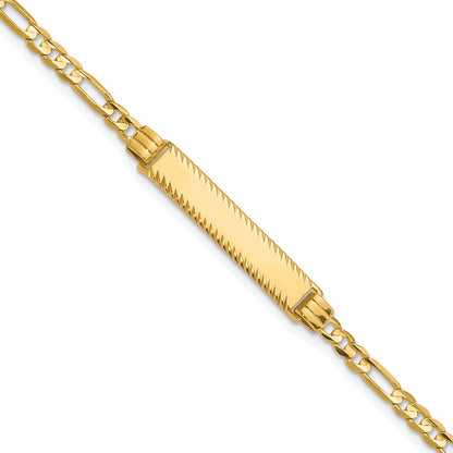 14K Yellow Gold Polished Solid Chain/Solid Plate 3.0mm Figaro Link Diamond-cut 27x5.5mm Plate 8 Inch ID Bracelet