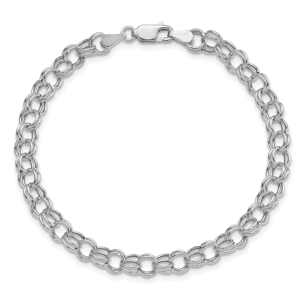 14K White Gold 6mm Hollow Double Link 7 Inch Charm Bracelet
