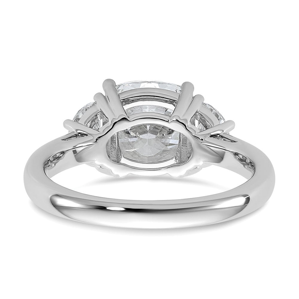 14K White Gold 3 1/8 carat Certified Lab Grown Diamond VS+ F+ Complete Cushion and Half Moon Three Stone Engagement Ring
