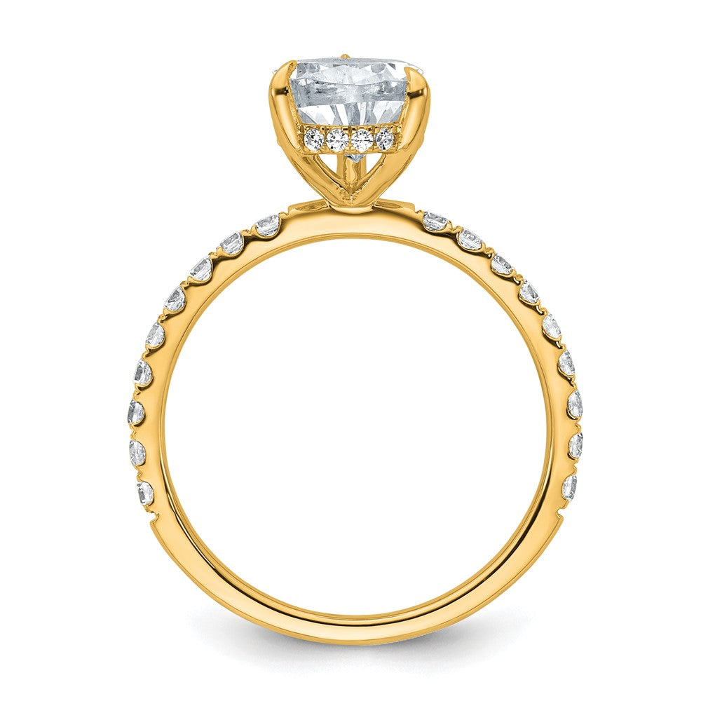 14K Yellow Gold 2 5/8 carat Certified Lab Grown Diamond VS+ F+ Pear Complete Solitaire with Flair Engagement Ring
