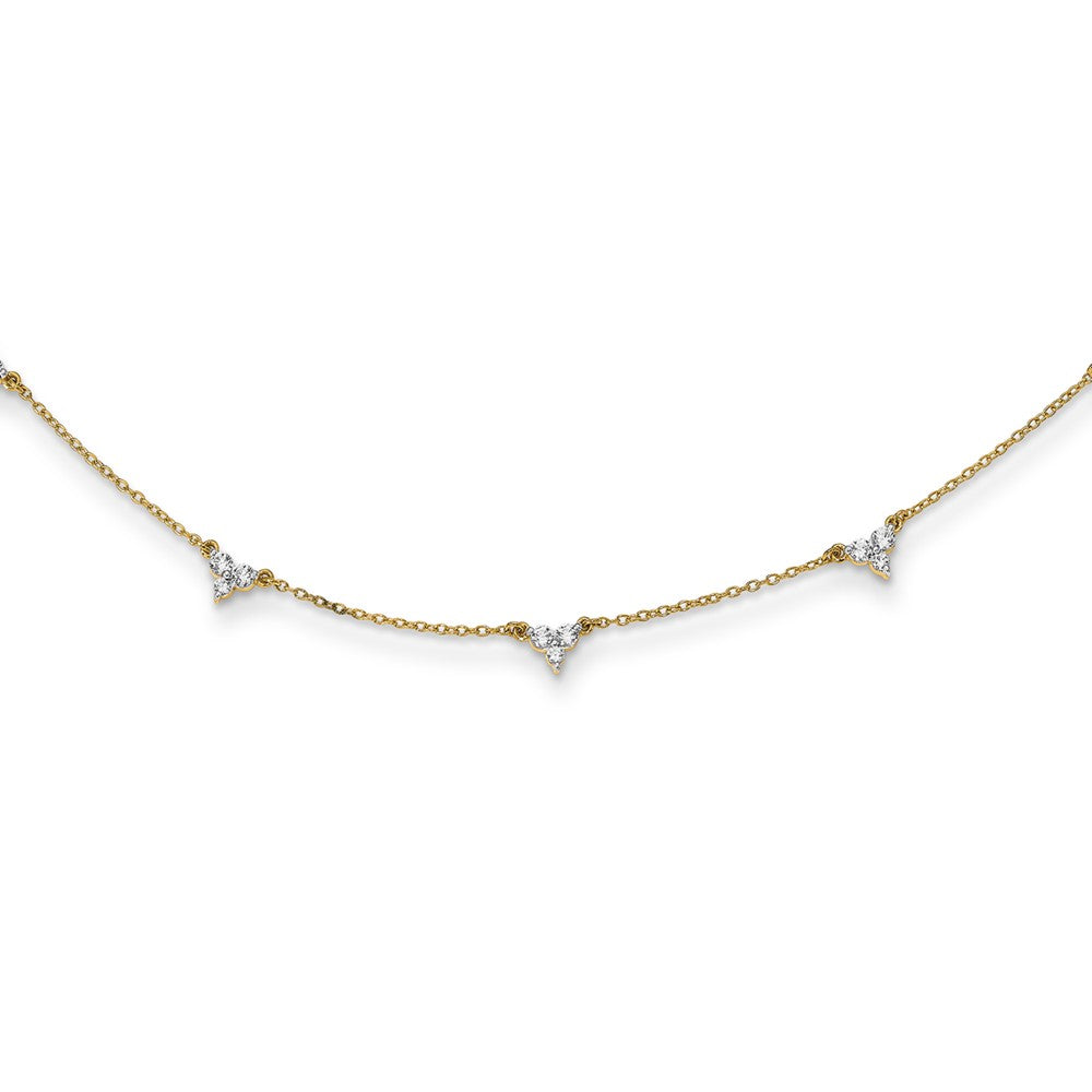 14K Yellow Gold Complete 7/8 carat Diamond 3-Stone Cluster 6-Station 16 Inch Necklace