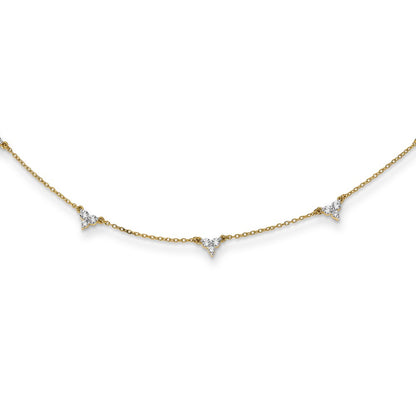 14K Yellow Gold Complete 7/8 carat Diamond 3-Stone Cluster 6-Station 16 Inch Necklace