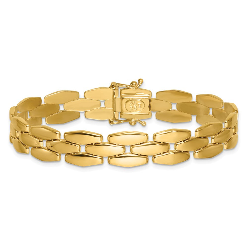 14K Yellow Gold Polished 10.8mm Fancy Link 7.5 Inch Bracelet