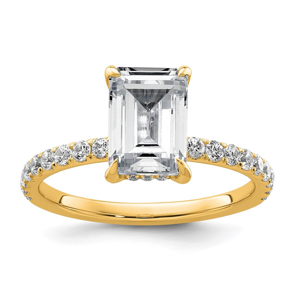 14K Yellow Gold 2 3/8 carat Certified Lab Grown Diamond VS+ F+ Emerald Complete Solitaire with Flair Engagement Ring