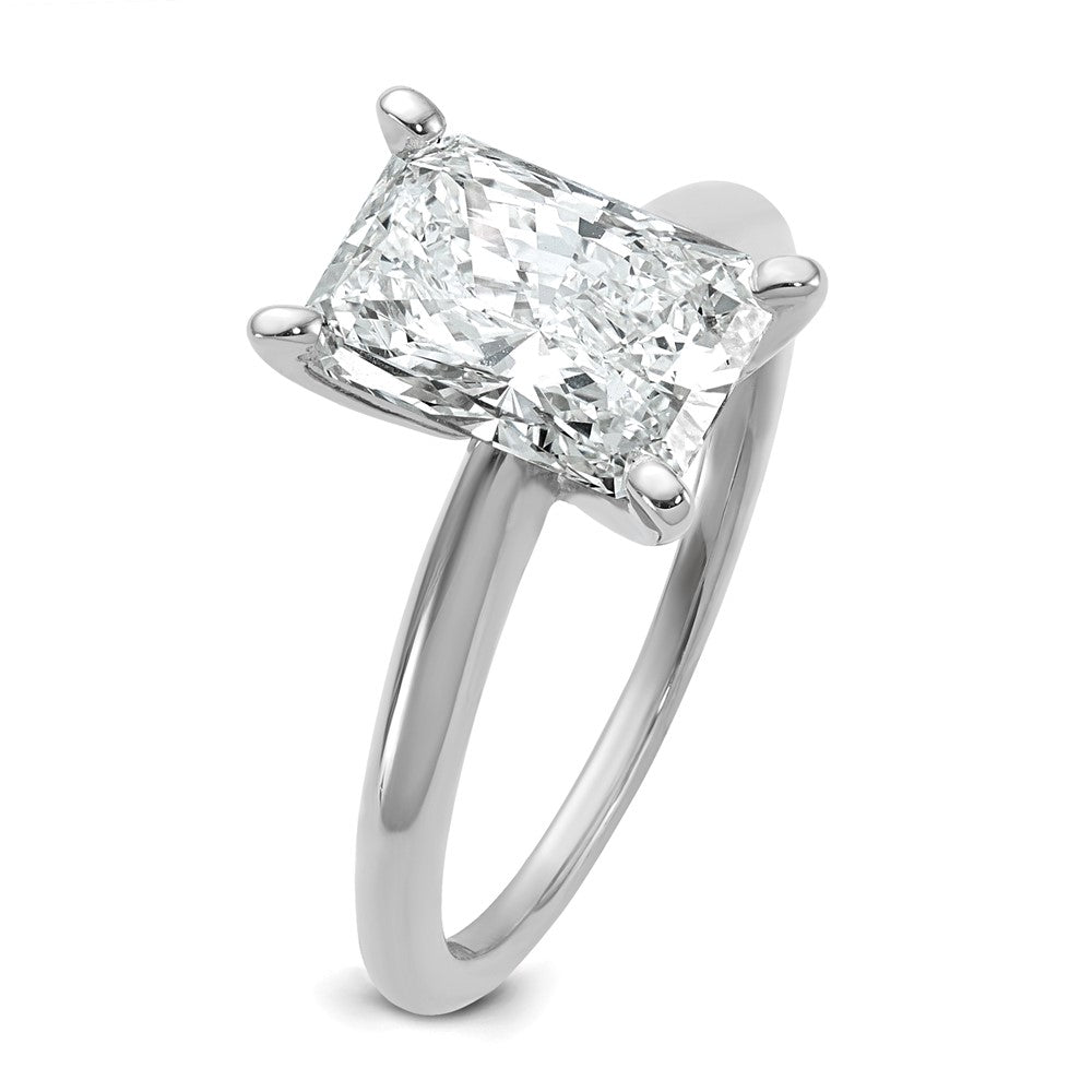 14K White Gold 2 1/2 carat Lab Grown Diamond VS+ F+ Radiant Solitaire Complete Engagement Ring