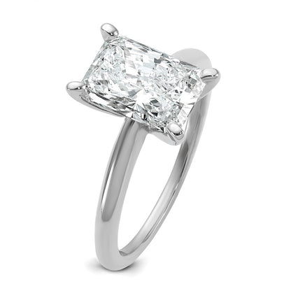 14K White Gold 2 1/2 carat Lab Grown Diamond VS+ F+ Radiant Solitaire Complete Engagement Ring