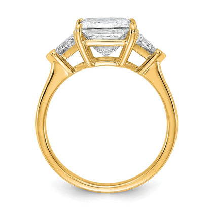 14K Yellow Gold 3 1/8 carat Certified Lab Grown Diamond VS/SI+ G+ Princess and Trillion Complete Three Stone Engagement Ring