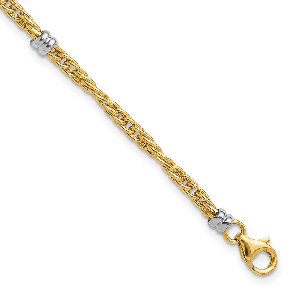 14K Two-Tone Gold Two-tone Polished 3.6mm Fancy Beaded 5-Station 7.5 Inch Bracelet