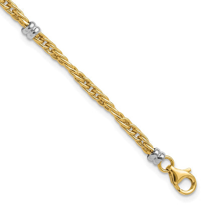 14K Two-Tone Gold Two-tone Polished 3.6mm Fancy Beaded 5-Station 7.5 Inch Bracelet