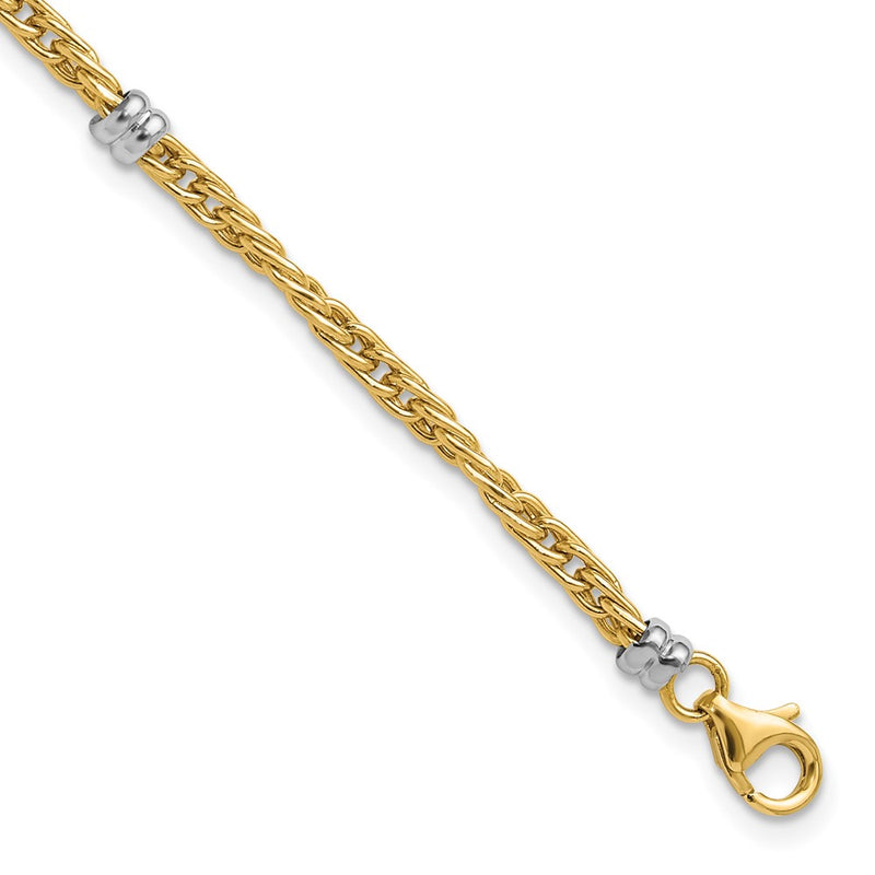 14K Two-Tone Gold Two-tone Polished 3.6mm Fancy Beaded 5-Station 7.5 Inch Bracelet