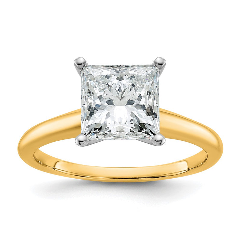 14K Two-Tone Gold Two-tone 2 1/2 carat Lab Grown Diamond VS+ F+ Princess Complete Solitaire Engagement Ring
