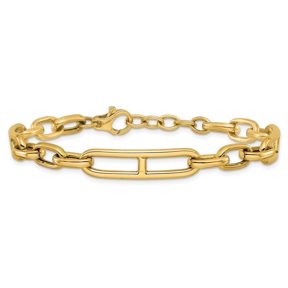 14K Yellow Gold Polished 7.4mm Fancy Open Link Cable 8 Inch Bracelet