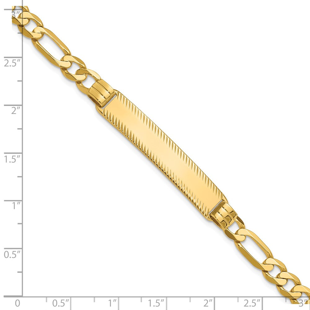 14K Yellow Gold Polished Solid Chain/Solid Plate Figaro Link Diamond-cut 39x8mm Plate 8 Inch ID Bracelet