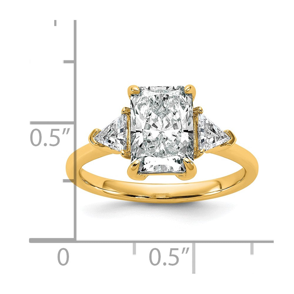 14K Yellow Gold 2 1/2 carat Certified Lab Grown Diamond VS/SI+ G+ Radiant and Triangle Complete Three Stone Engagement Ring
