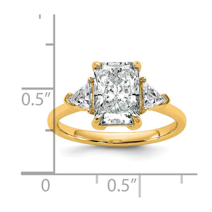 14K Yellow Gold 2 1/2 carat Certified Lab Grown Diamond VS/SI+ G+ Radiant and Triangle Complete Three Stone Engagement Ring
