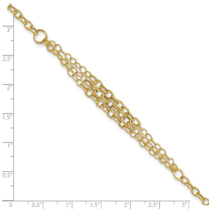 14K Yellow Gold Polished and Textured Fancy Cable with 3-Strand Center 7.5 Inch Bracelet Plus 0.5 Inch Extender