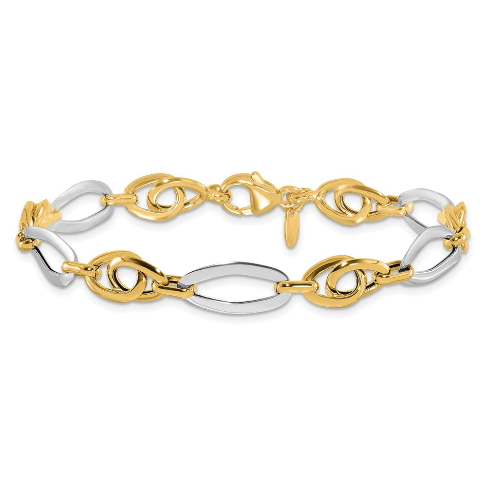 14K Two-Tone Gold Polished 8.25mm Fancy Oval Link 7.75 Inch Bracelet