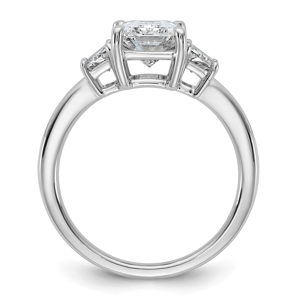 14K White Gold 2 3/4 carat Lab Grown Diamond VS+ F+ Radiant and Trapezoid Complete Three Stone Engagement Ring