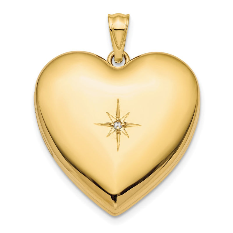14K Yellow Gold Diamond Star Ash Holder 24mm Heart Locket