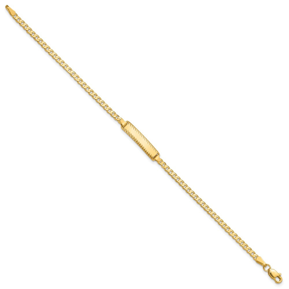 14K Yellow Gold Polished Solid Chain/Solid Plate Curb Link Diamond-cut 20x5mm Plate 8 Inch ID Bracelet