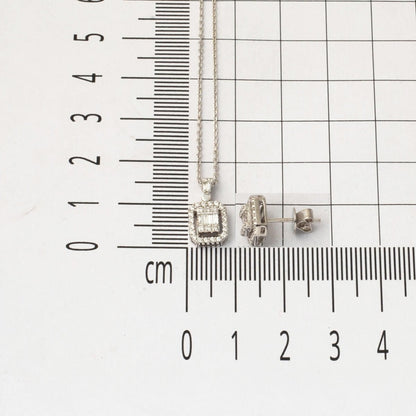 14K White Gold 0.67 Ct Baguette Diamond Necklace Earrings Set