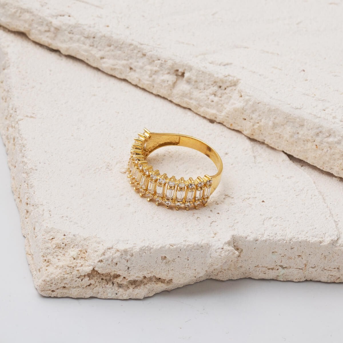 14K Yellow Gold Minimalist Baguette Cubic Zirconia Ring