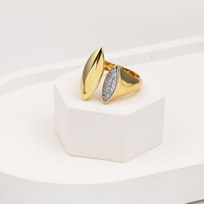 14K Yellow Gold Marquise Twin Cubic Zirconia Ring