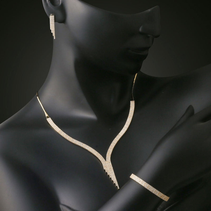 14K Yellow Gold 4 Row Tennis Cubic Zirconia Wedding Set