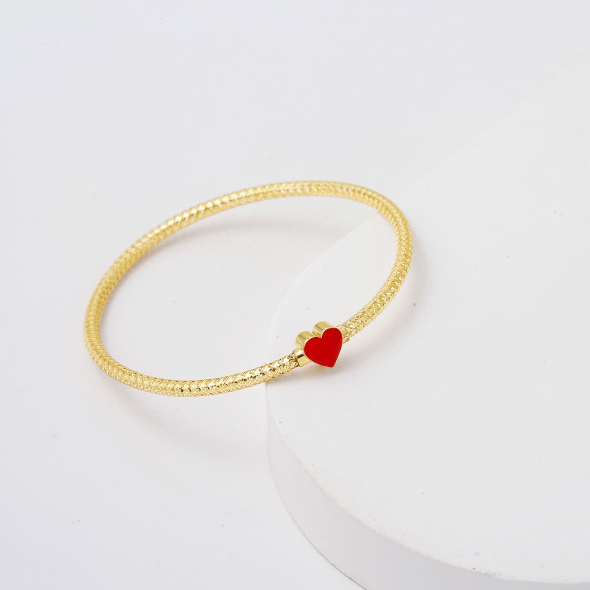 14K Yellow Gold Rose Heart Flexible Enamel Bracelet
