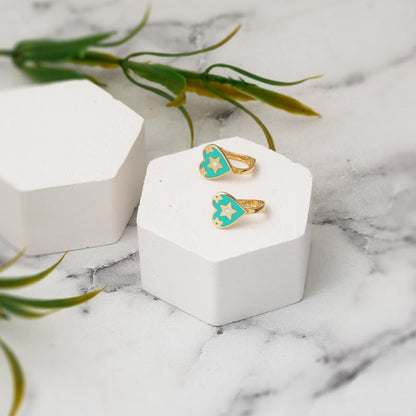 14K Yellow Gold Green Heart Children's Earrings